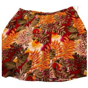 Melrose Studio Silk Skirt Women's Size Med Red Tropical  Floral Skort Vintage